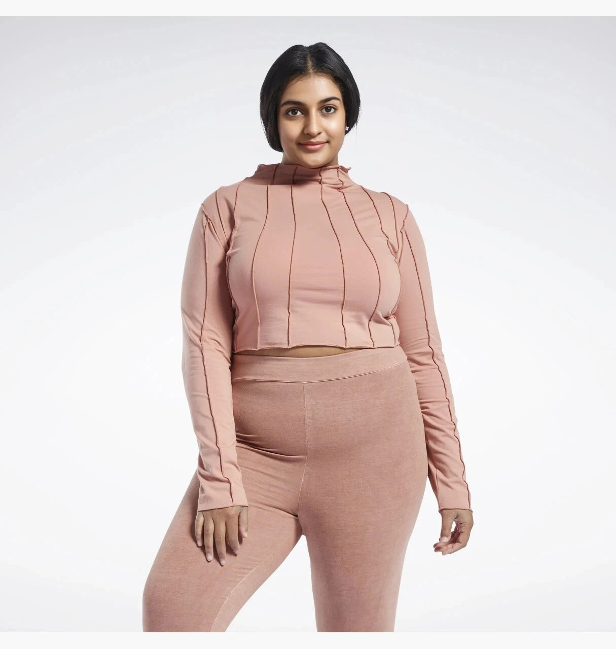 Womens Reebok Plus Seam Detail Long Sleeve Crop Top in Pink