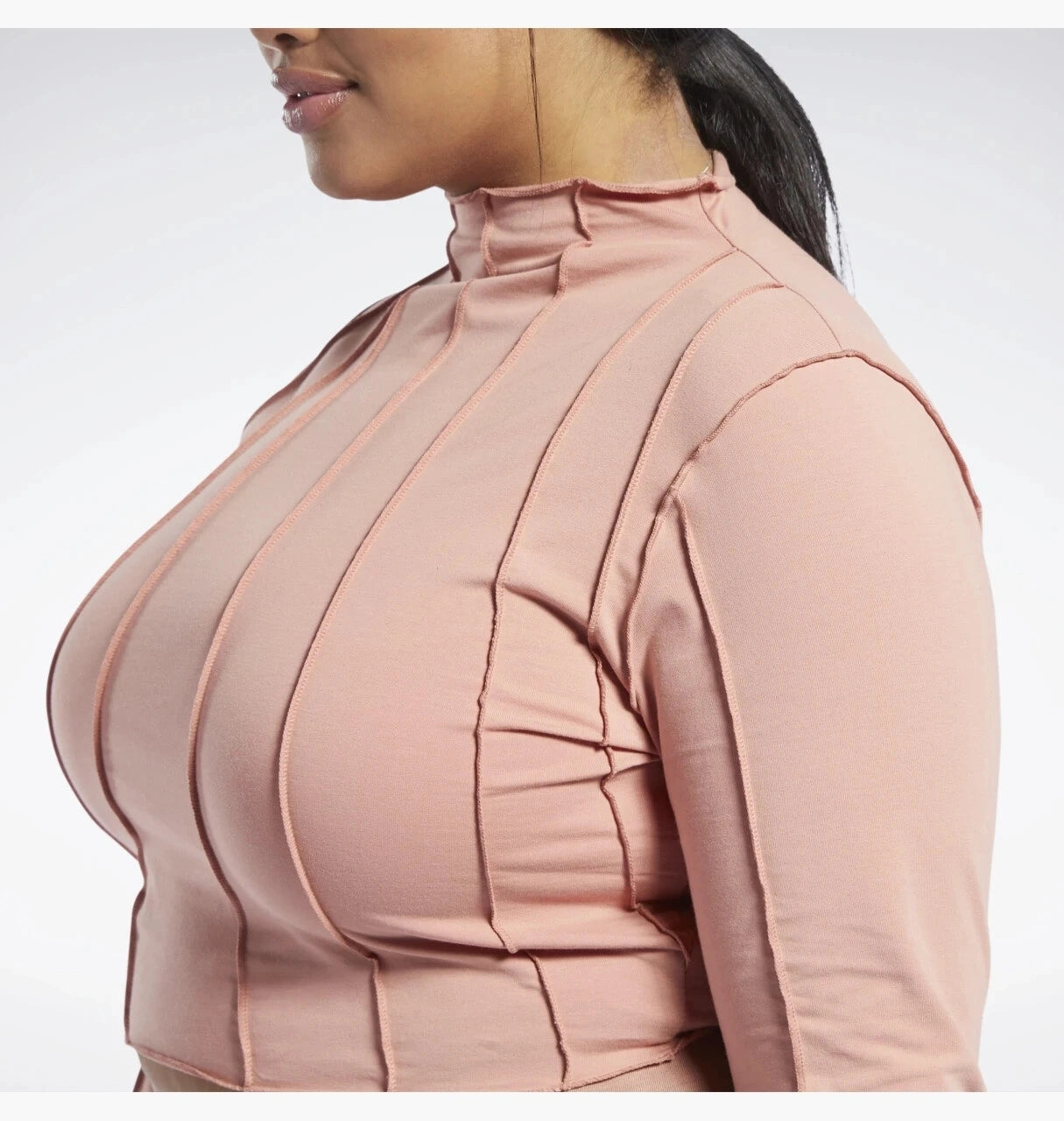 Womens Reebok Plus Seam Detail Long Sleeve Crop Top in Pink