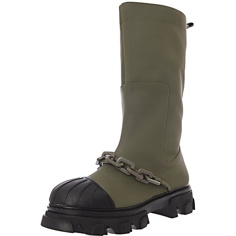 Public Desire Men&#39;s Green Lincoln Chain Rain Boots