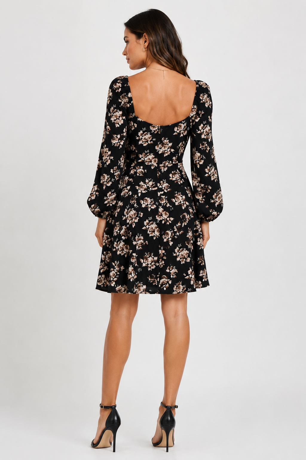 Missguided Womens Floral Balloon Sleeve Mini Dress In Black