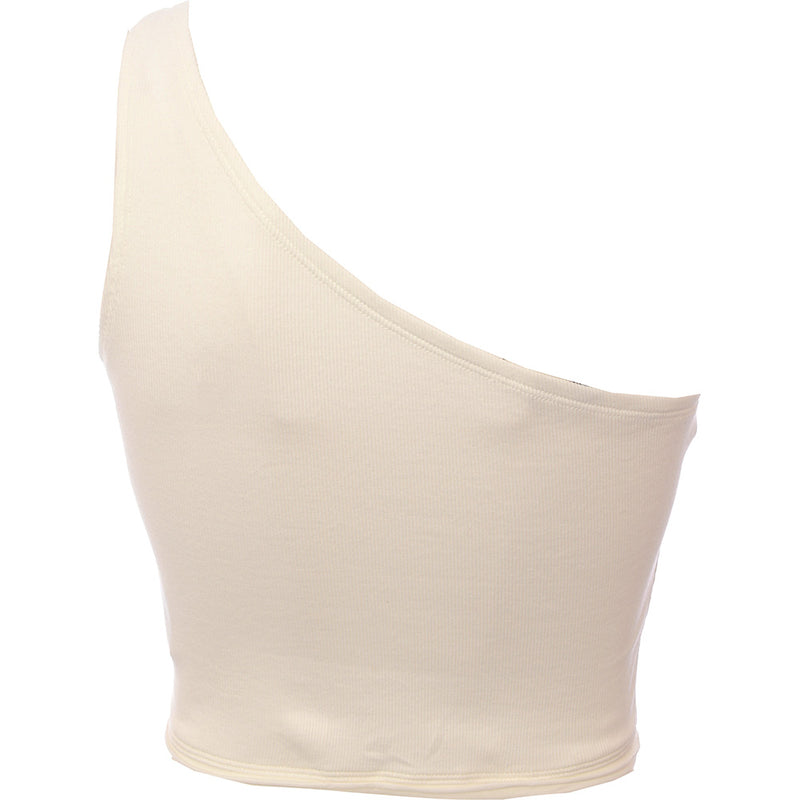 Reebok Women's White Assymetric One Shoulder Crop Top