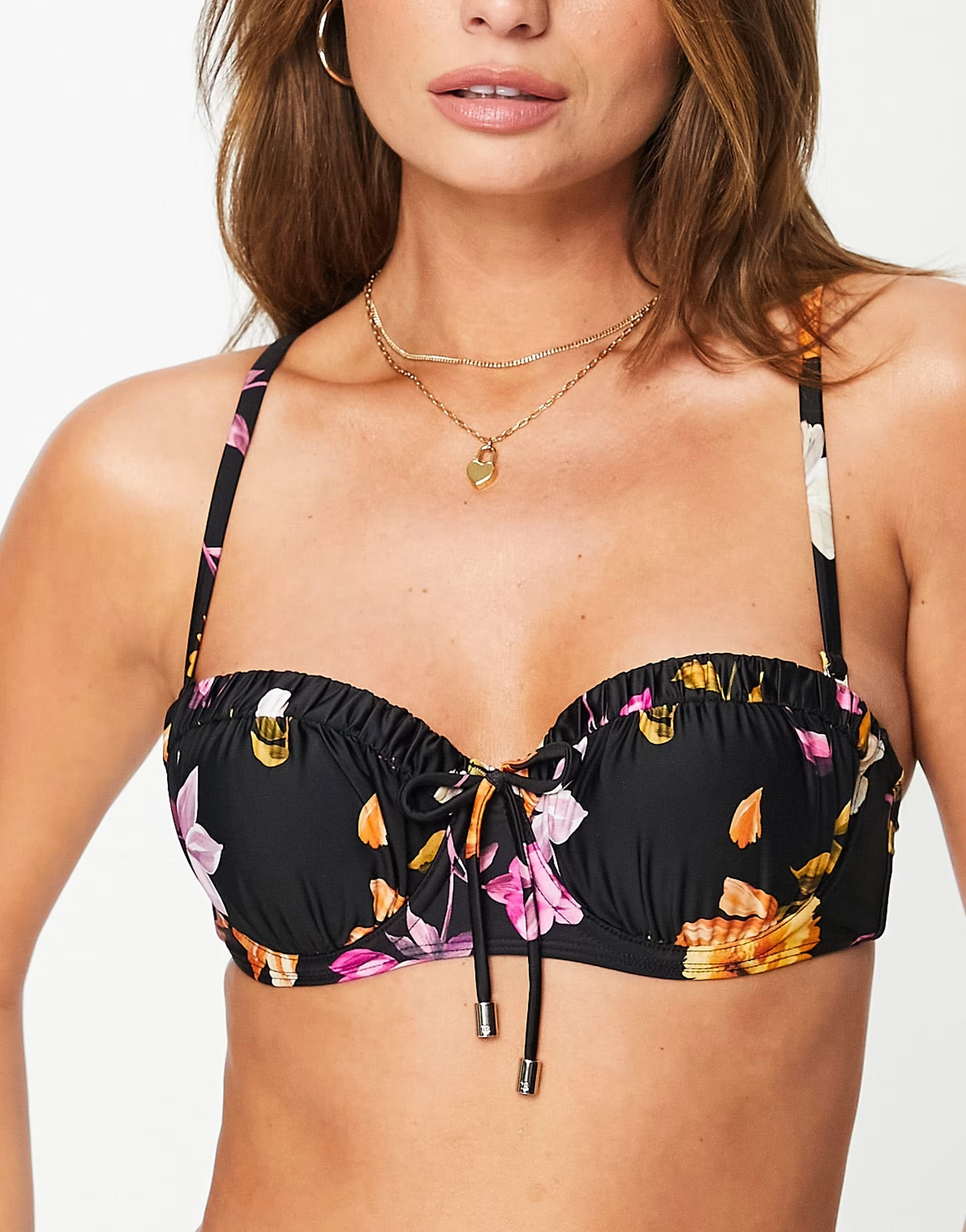 Ted Baker Womens Henslie Balconette Cupped Bikini Top in Black Floral Print