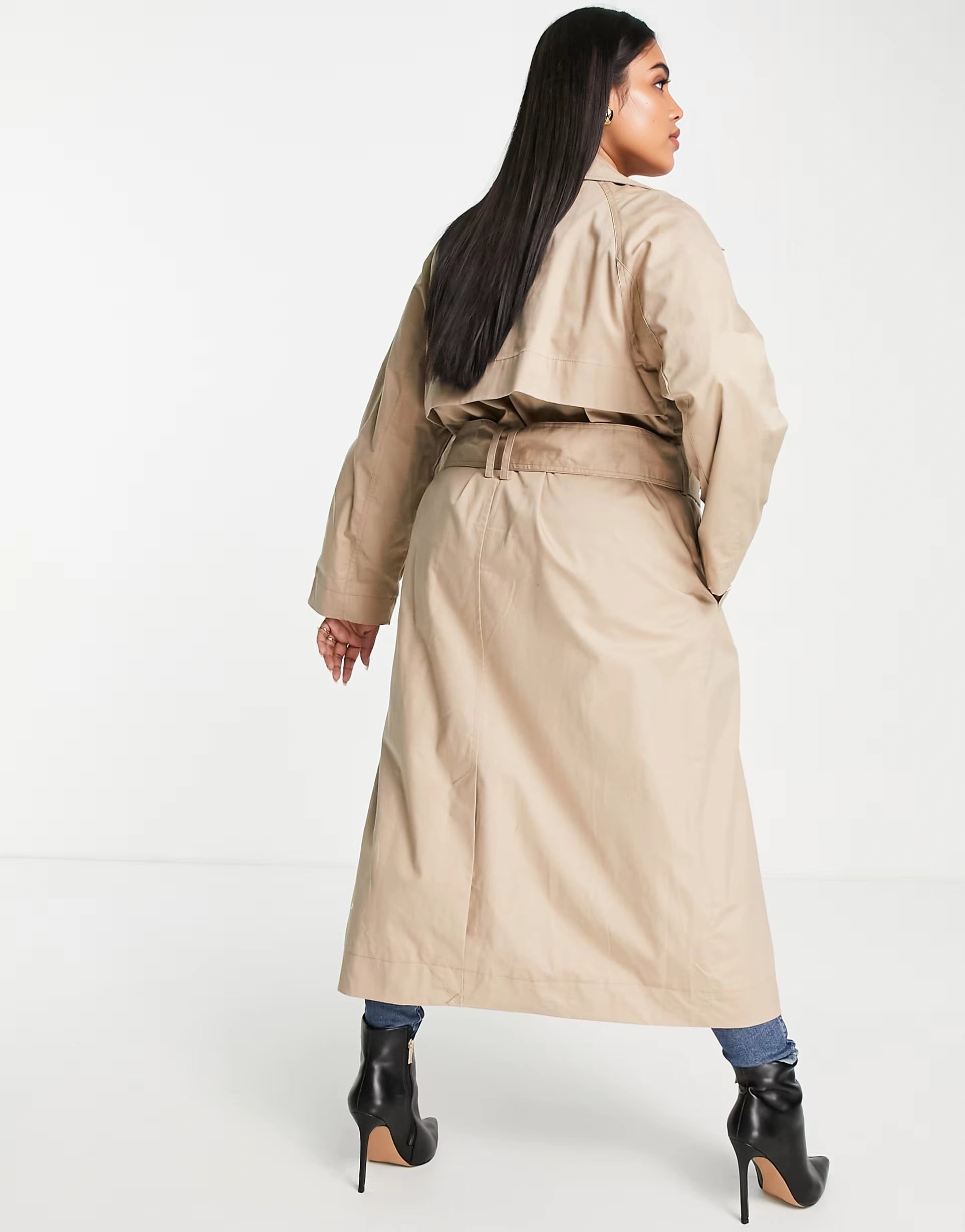 Womens Forever New Curve Tie Waist Trench Mac Coat in Stone