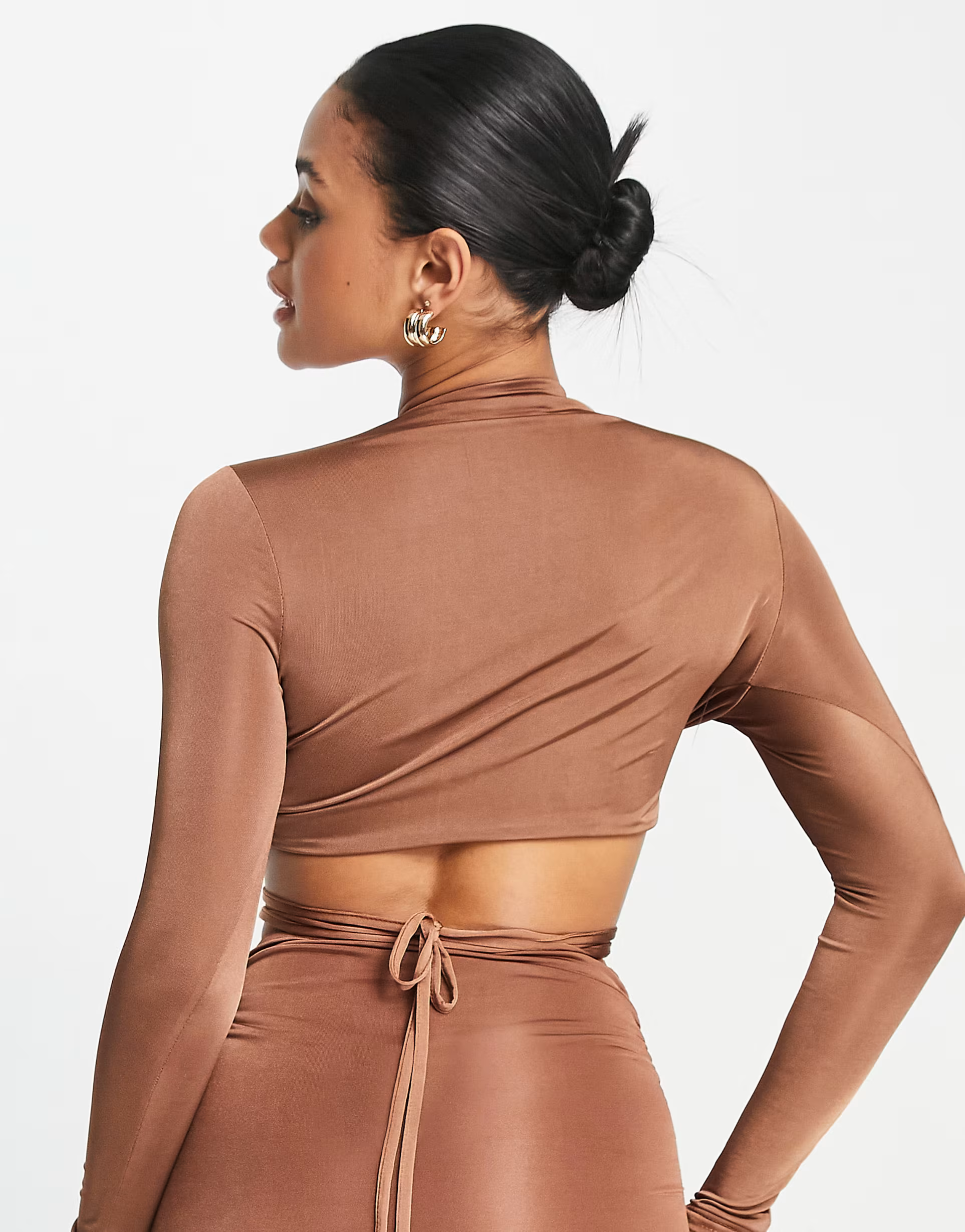 Missguided Womens Ruched Cut Out Slinky Crop Top in Brown
