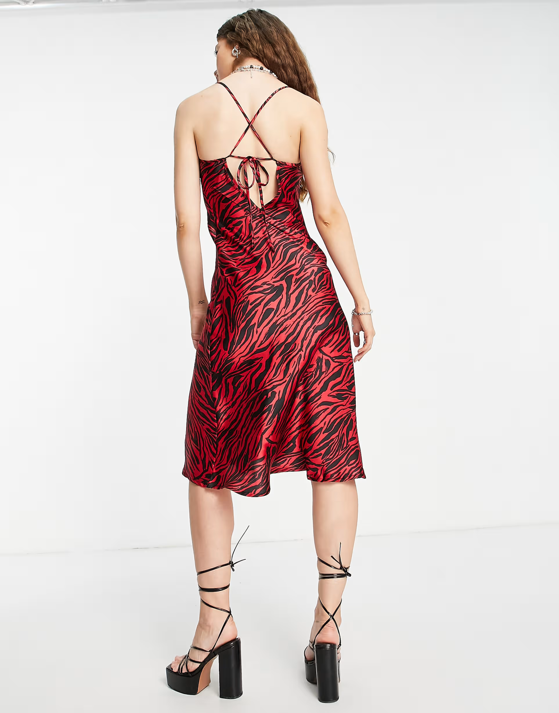 Violet Romance Womens Satin Slip Midi Dress in Tiger Print
