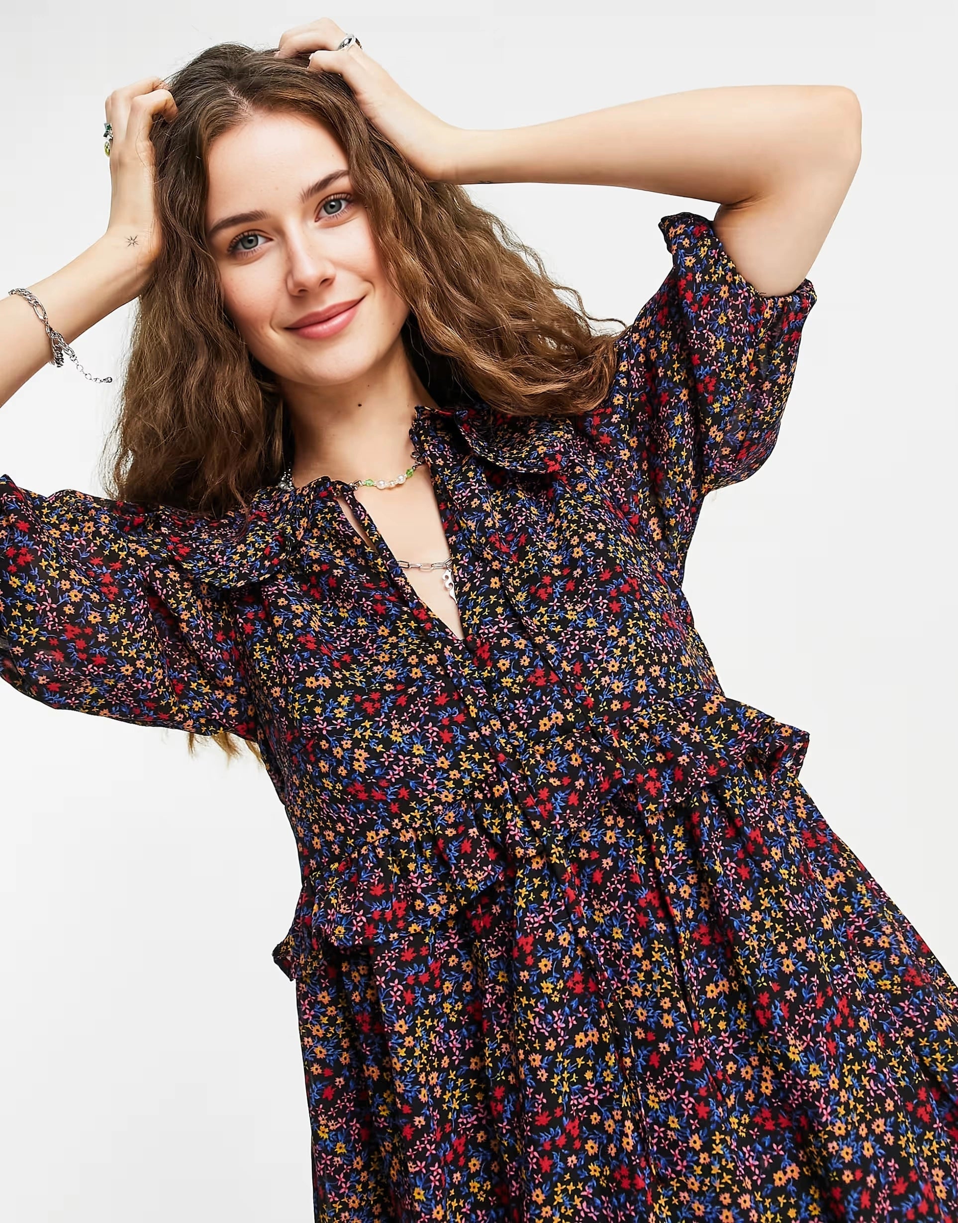 Violet Romance Womens Collared Mini Dress in Ditsy Floral Print