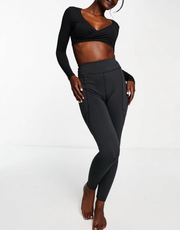 South Beach Womens Wrap Detail Long Sleeve Crop Top in Black