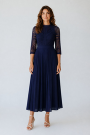 Little Mistress Womens Lace Detail Midaxi Dress in Navy Blue