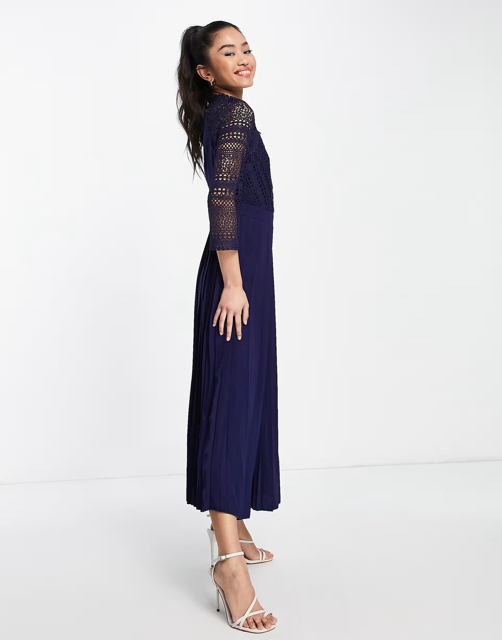 Little Mistress Womens Lace Detail Midaxi Dress in Navy Blue