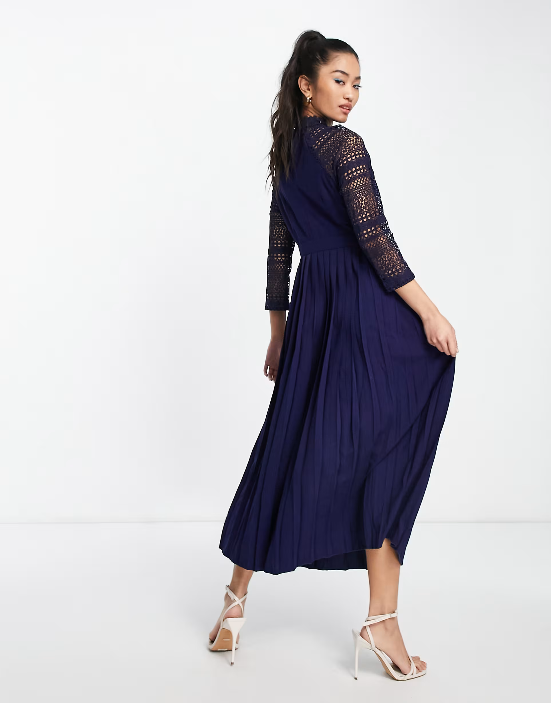 Little Mistress Womens Lace Detail Midaxi Dress in Navy Blue