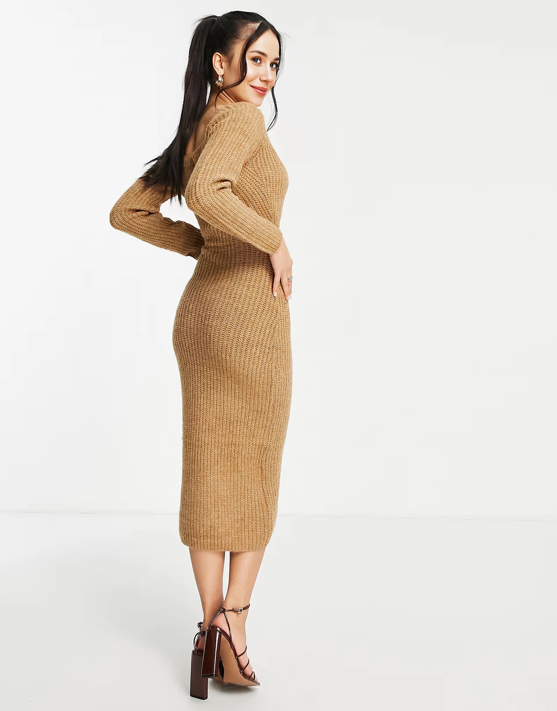 Bardot Womens Knitted Open Front Rhia Dress In Brown
