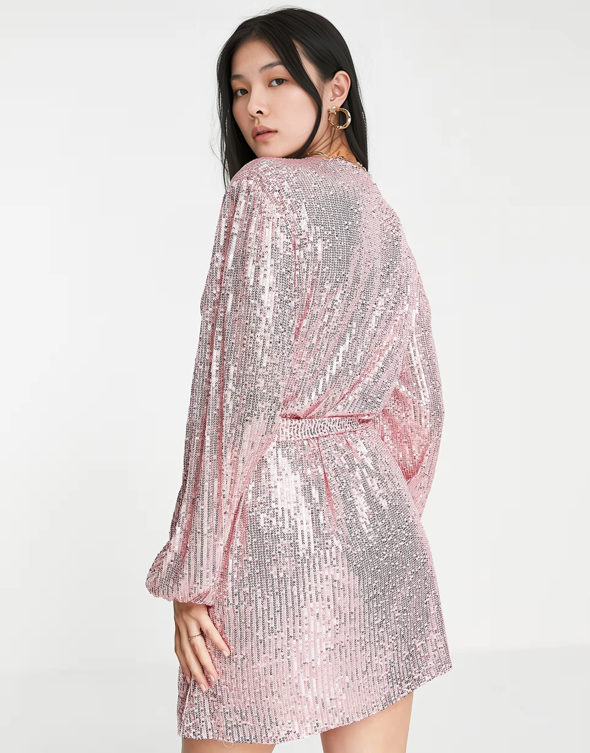 Womens Style Cheat Sequin Wrap Mini Dress In Dusty Pink