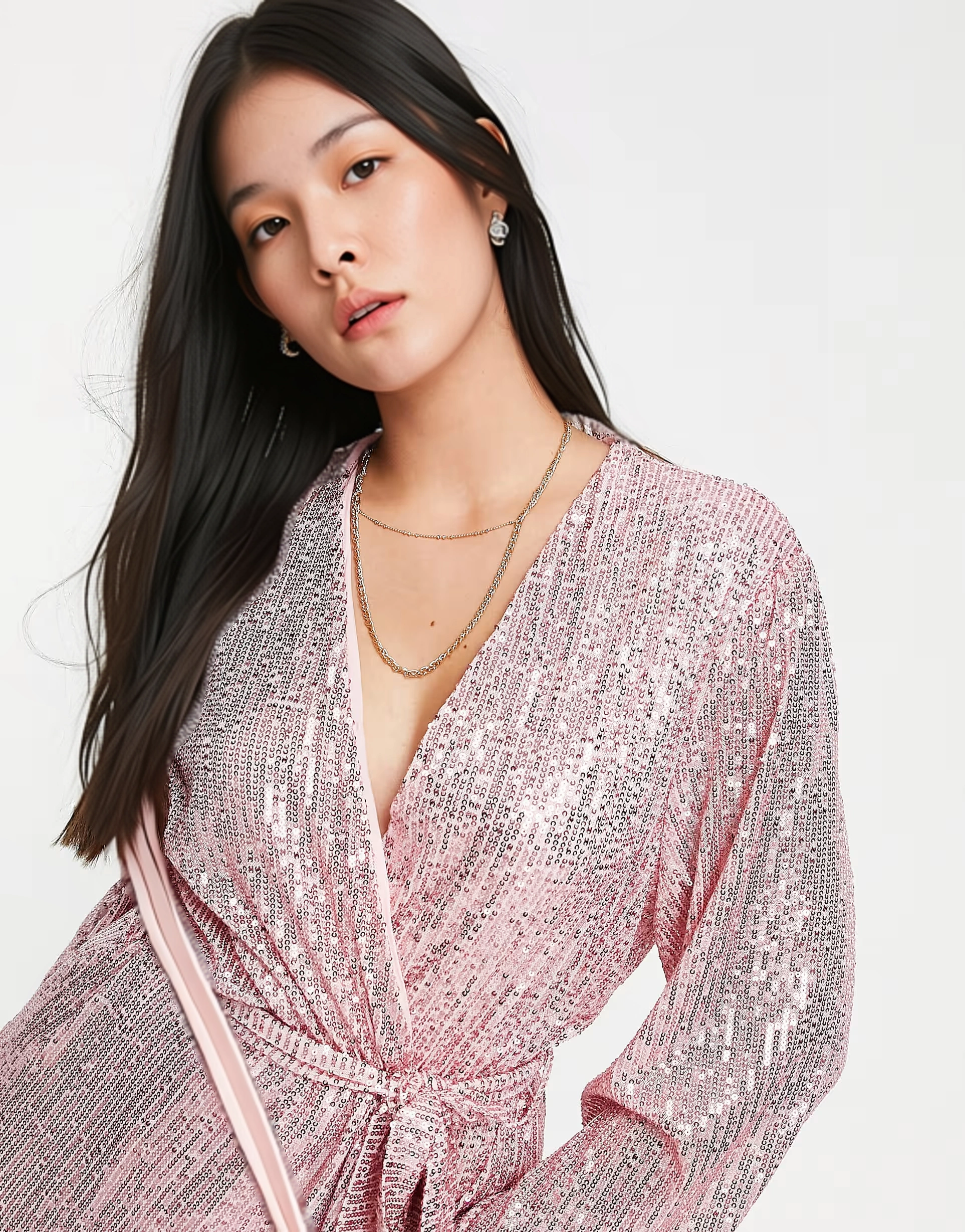 Womens Style Cheat Sequin Wrap Mini Dress In Dusty Pink