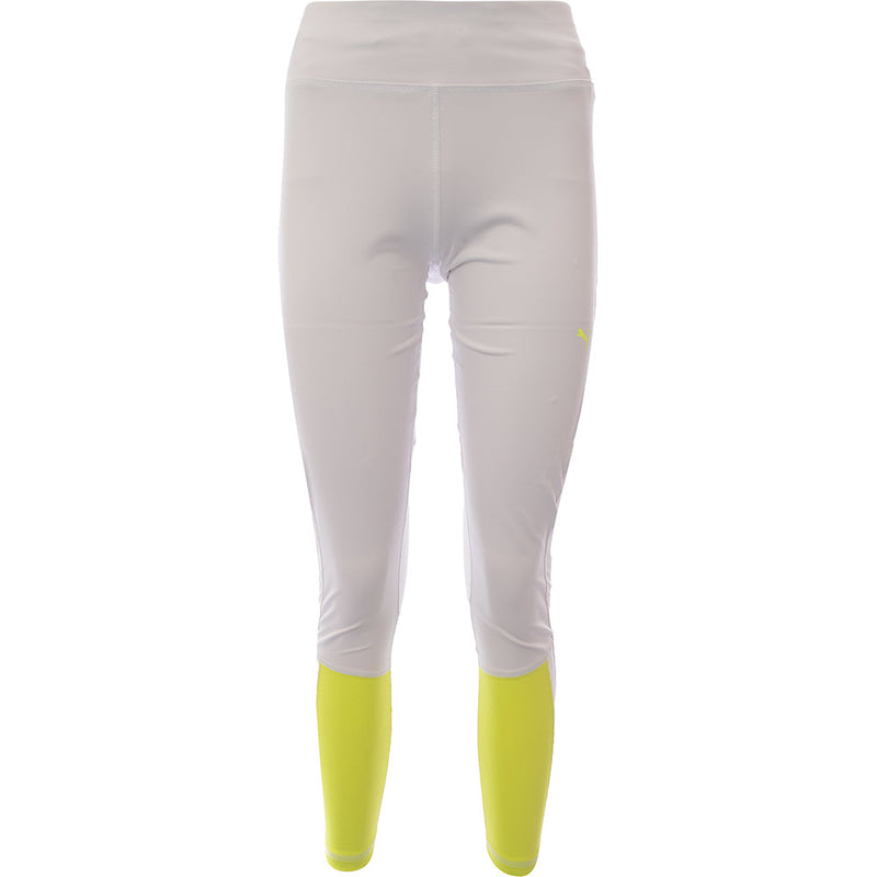 Puma Womens Running Favourite Mid-Rise Leggings with Yellow Pop in Grey