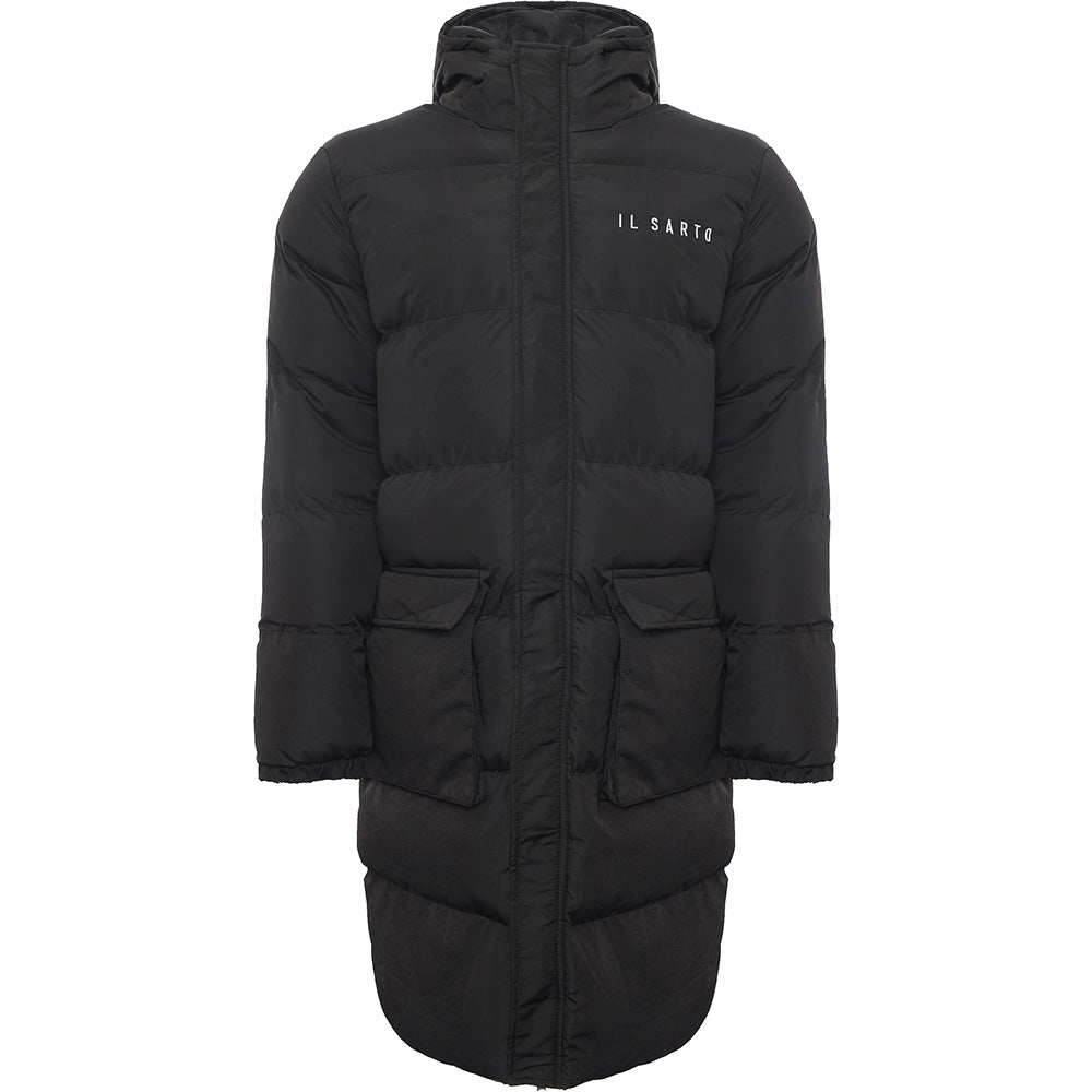 II Sarto Women's Black Longline Logo Puffer Coat