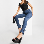 Club L London Womens Tie Detail Cigarette Trouser in Petrol Blue