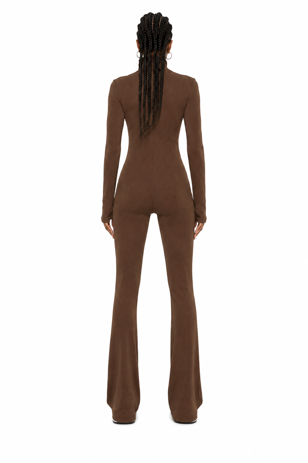 Collusion Womens Rib Flare Zip Through Jumpsuit In Chocolate