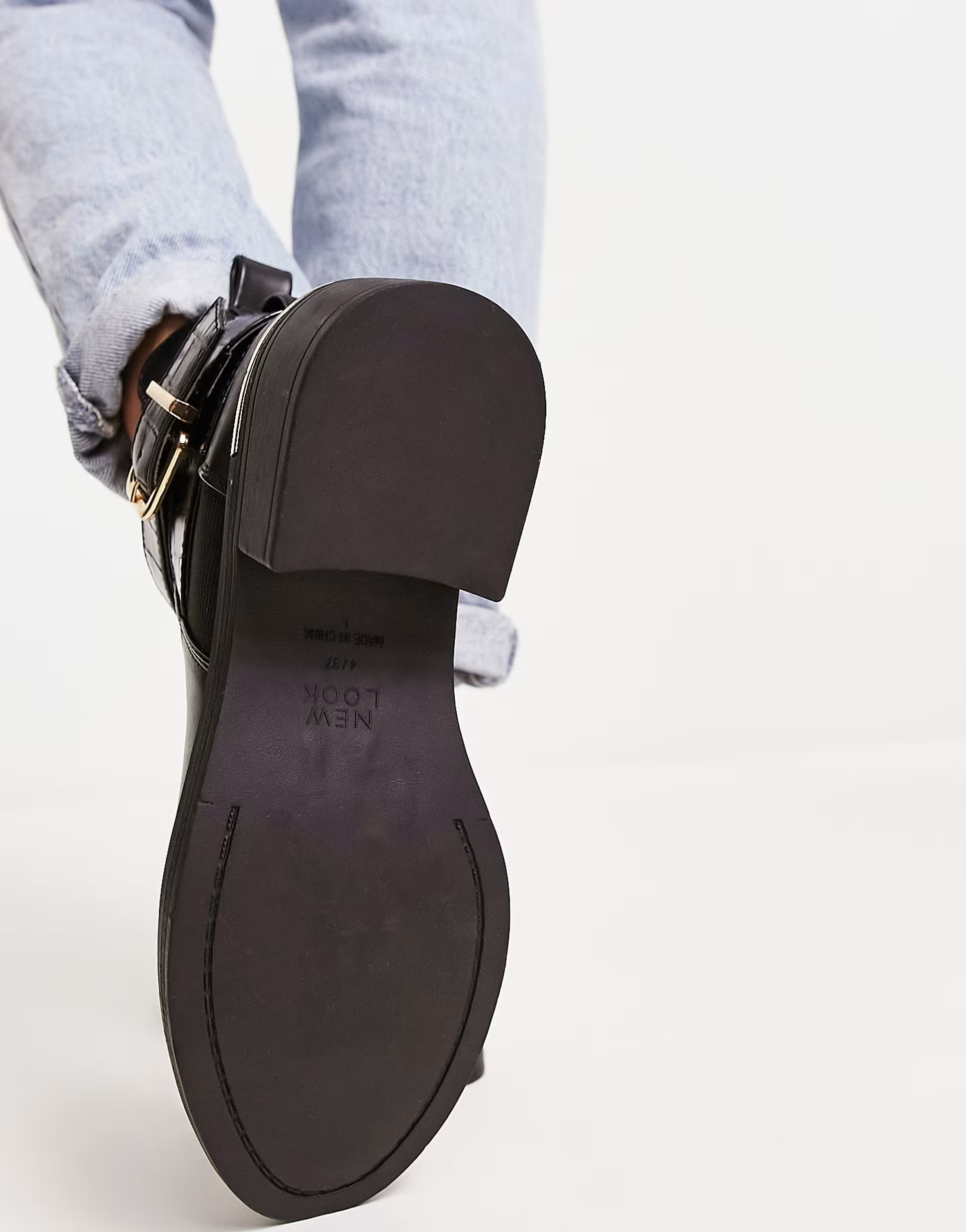 Womens New Look Wide Fit Flat Boot With Buckle Detail In Black