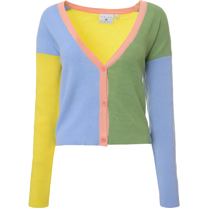 Daisy Street Women's Colour Block Relaxed Boxy Knitted Cardigan