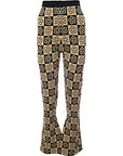 Daisy Street Women's Floral Checkerboard Relaxed Flared Knit Trousers