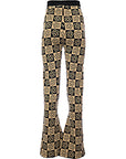 Daisy Street Women's Floral Checkerboard Relaxed Flared Knit Trousers