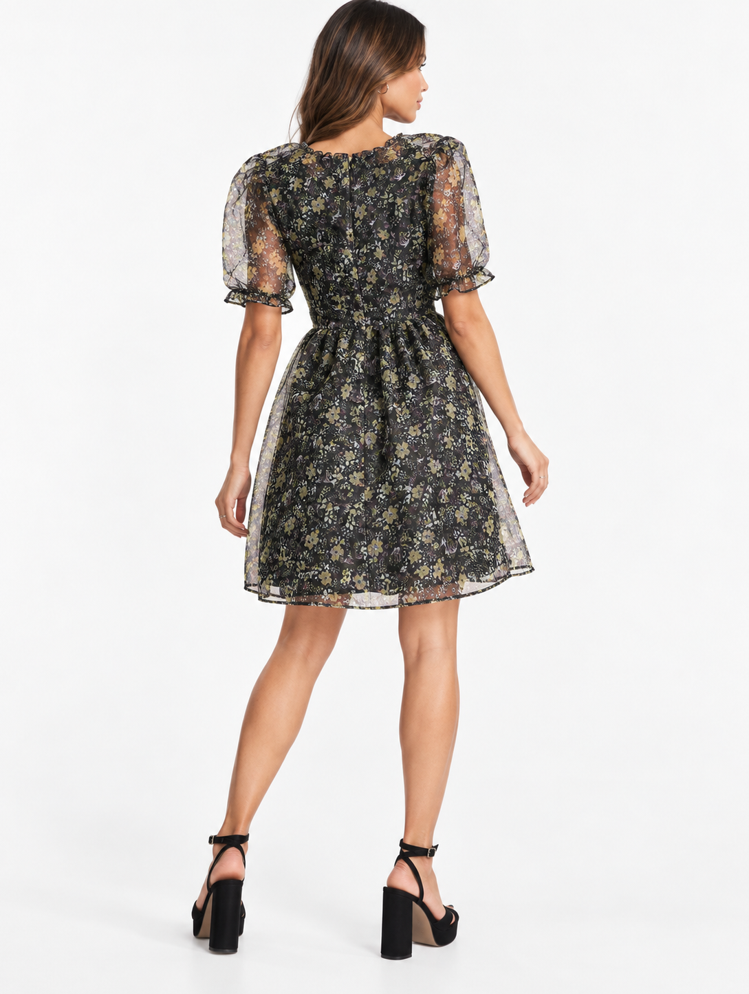 Twisted Wunder Womens Floral Puff Sleeve Mini Dress In Black