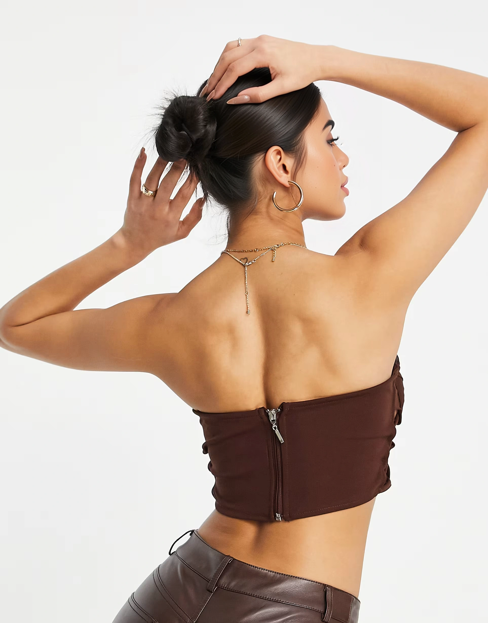 Rebellious Fashion Womens Strappy Corset Top Co Ord in Chocolate