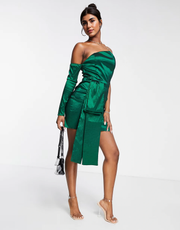 Collective The Label Womens Collective The Label One Shoulder Bow Mini Dress in Emerald Green