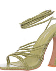 Public Desire Women's Green Croc Corbyn Tie-Up Heel Sandals