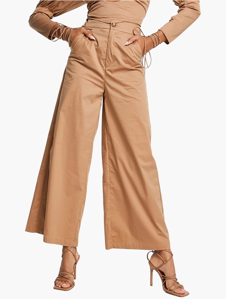 Amy Lynn Womens Super Wide Leg Trouser in Camel