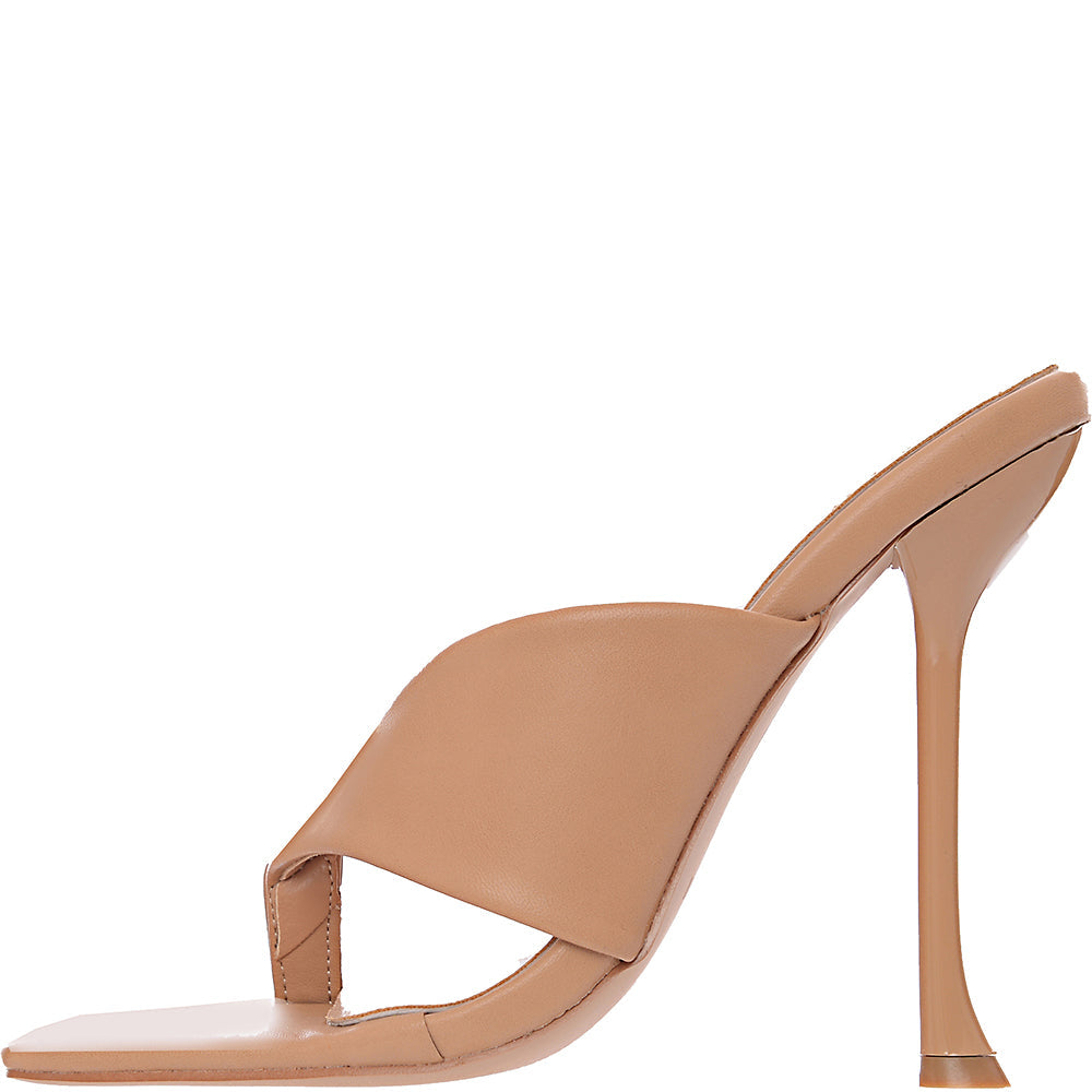 Simmi London Women&#39;s Camel PU Toe Post Heel Sandals