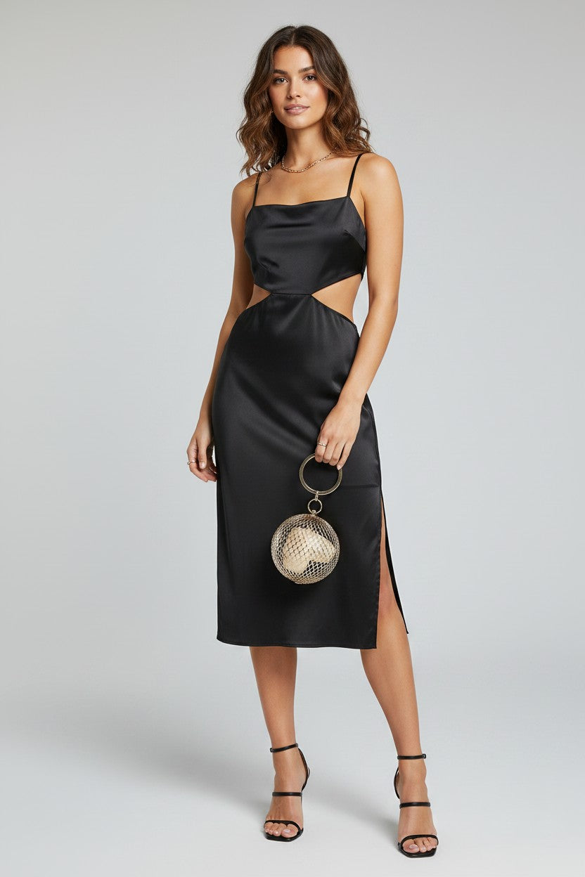 4th & Reckless Womens Naughties Satin Midi Dress With Cut Out In Black