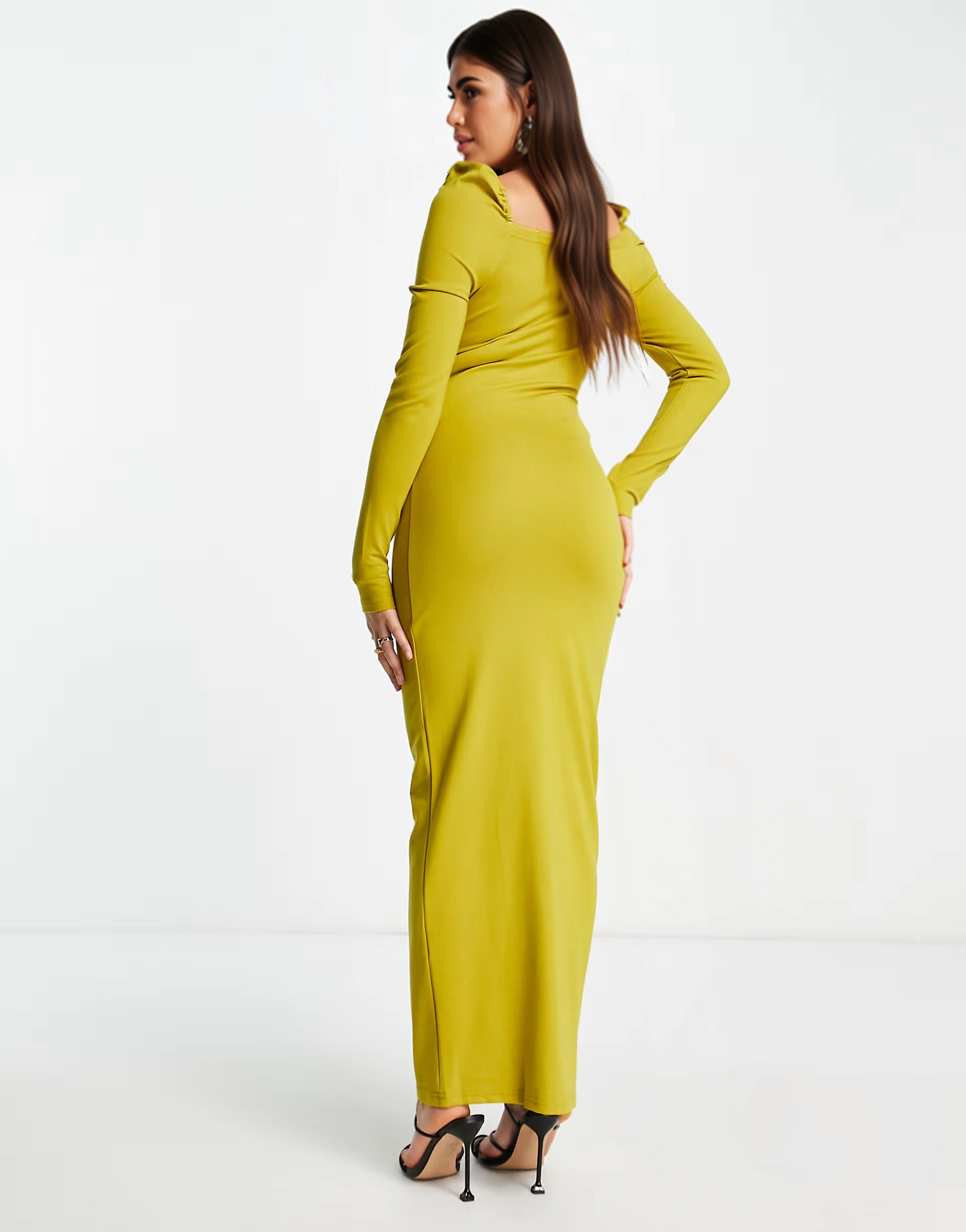 Yaura Womens Cut Out Twist Front Bodycon Midaxi Dress in Ochre
