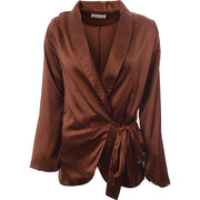 Femme Luxe Womens Slouchy Blazer Satin Co Ord In Chocolate