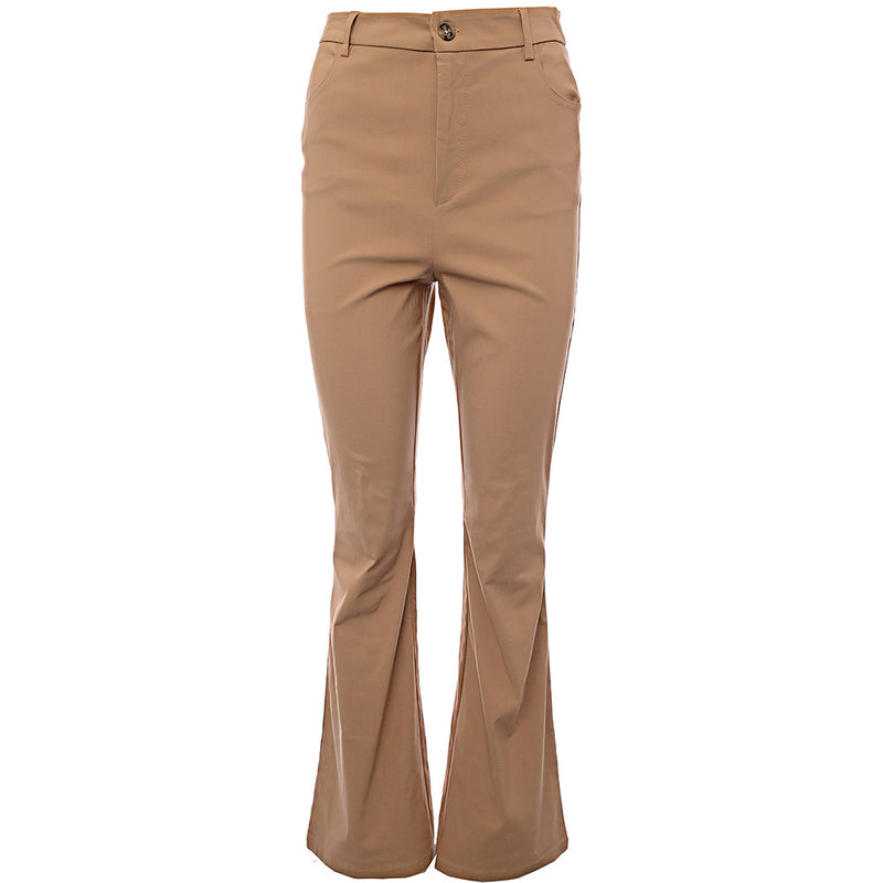 Stradivarius Women's Beige Tailored Flare Trousers With Split Hem Detail