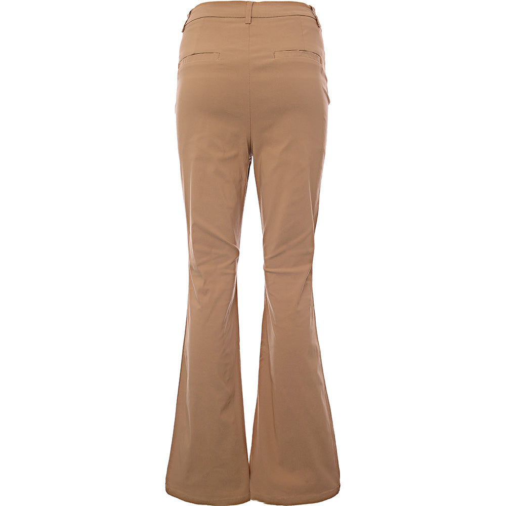 Stradivarius Women's Beige Tailored Flare Trousers With Split Hem Detail