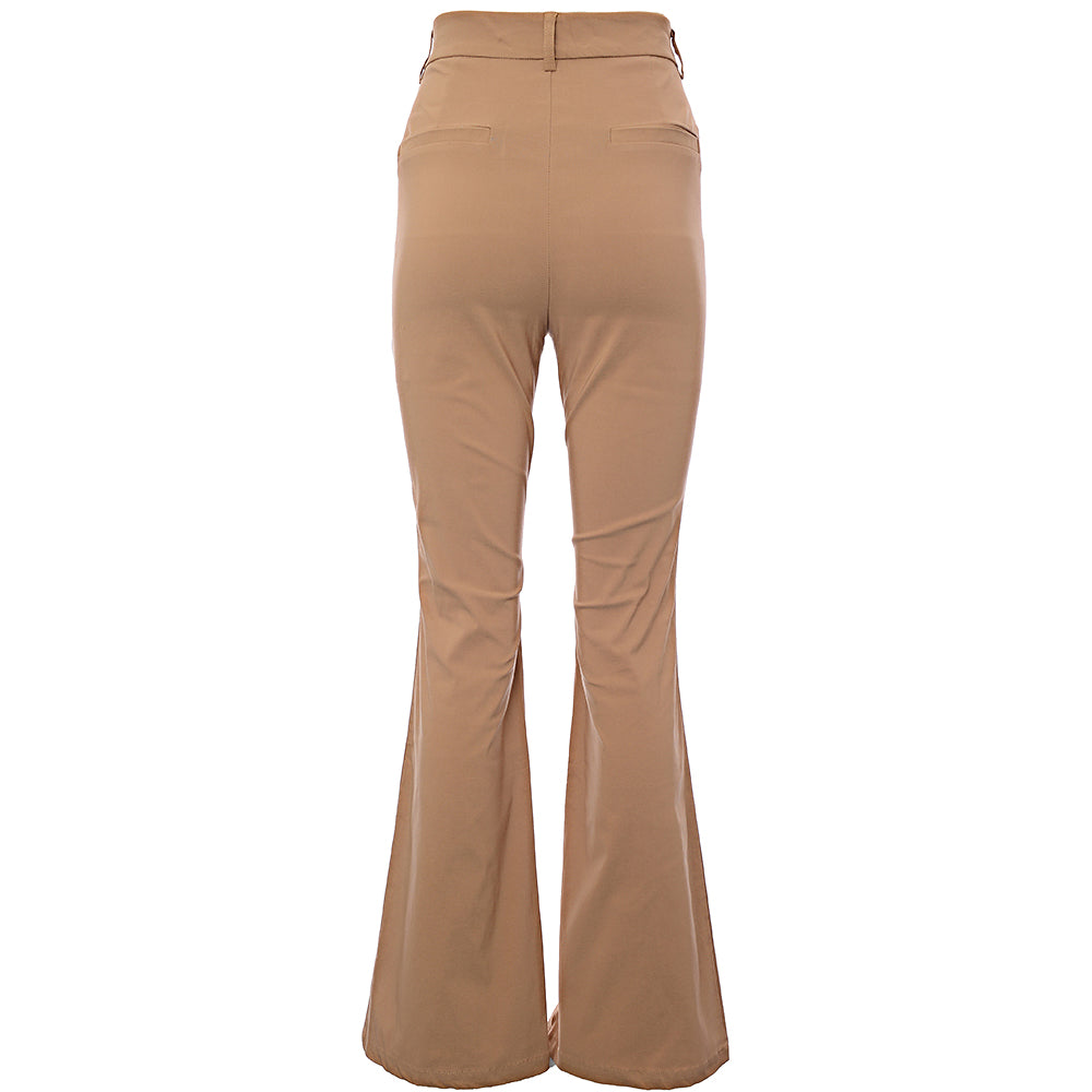 Stradivarius Tailored Flare Trousers with Split Hem Detail in Beige