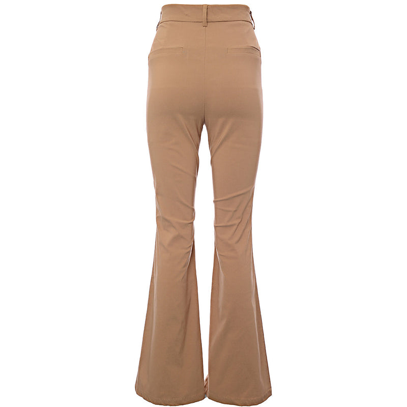 Stradivarius Tailored Flare Trousers with Split Hem Detail in Beige