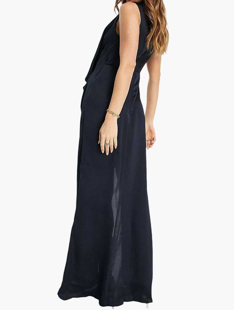 TFNC Womens Bridesmaid Satin Wrap Maxi Dress In Navy