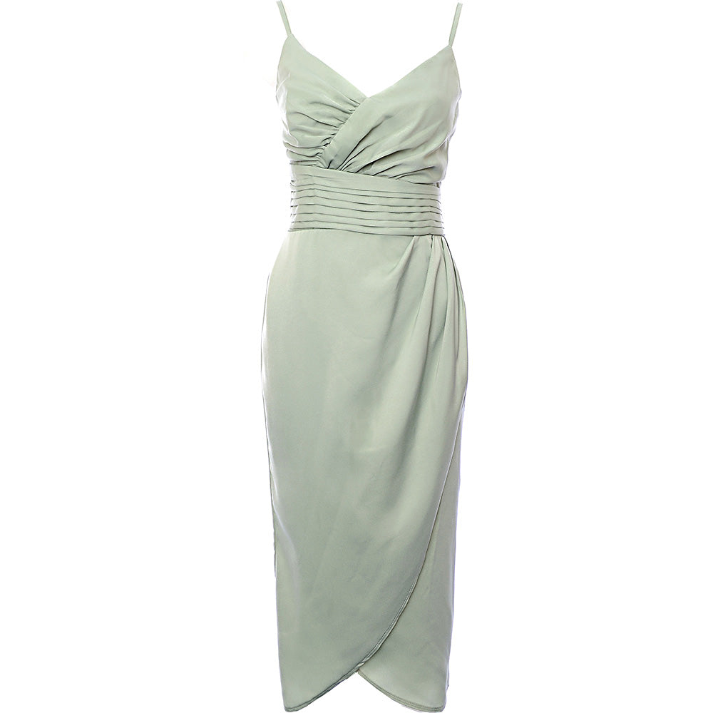 Little Mistress Women&#39;s Sage Green Satin Wrap Dress