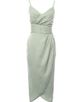 Little Mistress Women's Sage Green Satin Wrap Dress