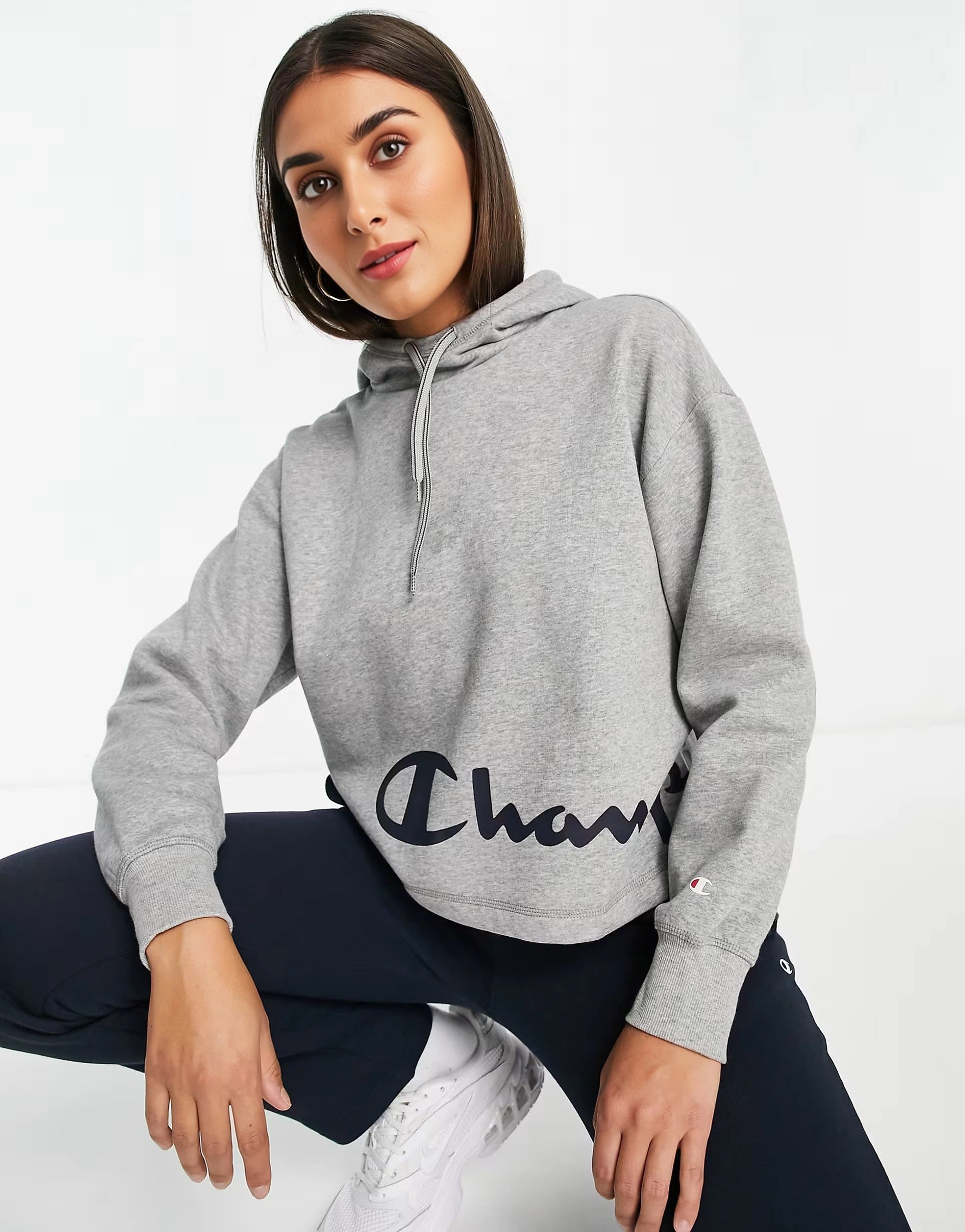 Womens Champion Hooded Sweatshirt in Grey