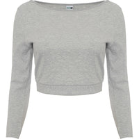 Puma Women's Grey Classics Long Sleeve Ribbed Crop Top