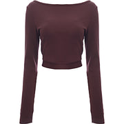 Puma Women's Burgundy Classics Long Sleeve Ribbed Crop Top