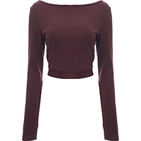 Puma Women's Burgundy Classics Long Sleeve Ribbed Crop Top