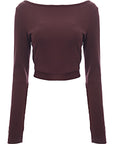 Puma Women's Burgundy Classics Long Sleeve Ribbed Crop Top