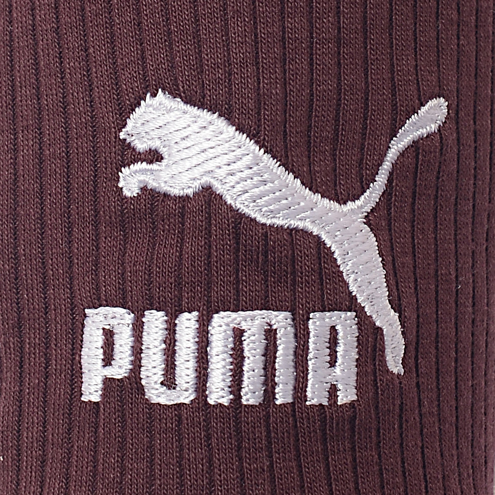 Puma Women&#39;s Burgundy Classics Long Sleeve Ribbed Crop Top