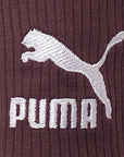 Puma Women's Burgundy Classics Long Sleeve Ribbed Crop Top