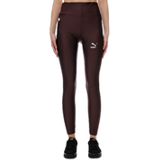 Womens Puma Classics Shiny High Waisted Leggings in Burgundy