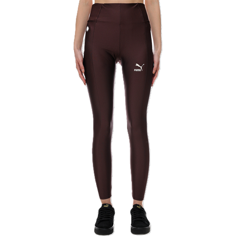 Womens Puma Classics Shiny High Waisted Leggings in Burgundy